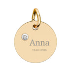 Personalised Circle Birthstone Charm, Serif Font, gold with colored birthstone (variant preview 6 of 13)