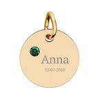 Personalised Circle Birthstone Charm, Serif Font, gold with colored birthstone (variant preview 7 of 13)