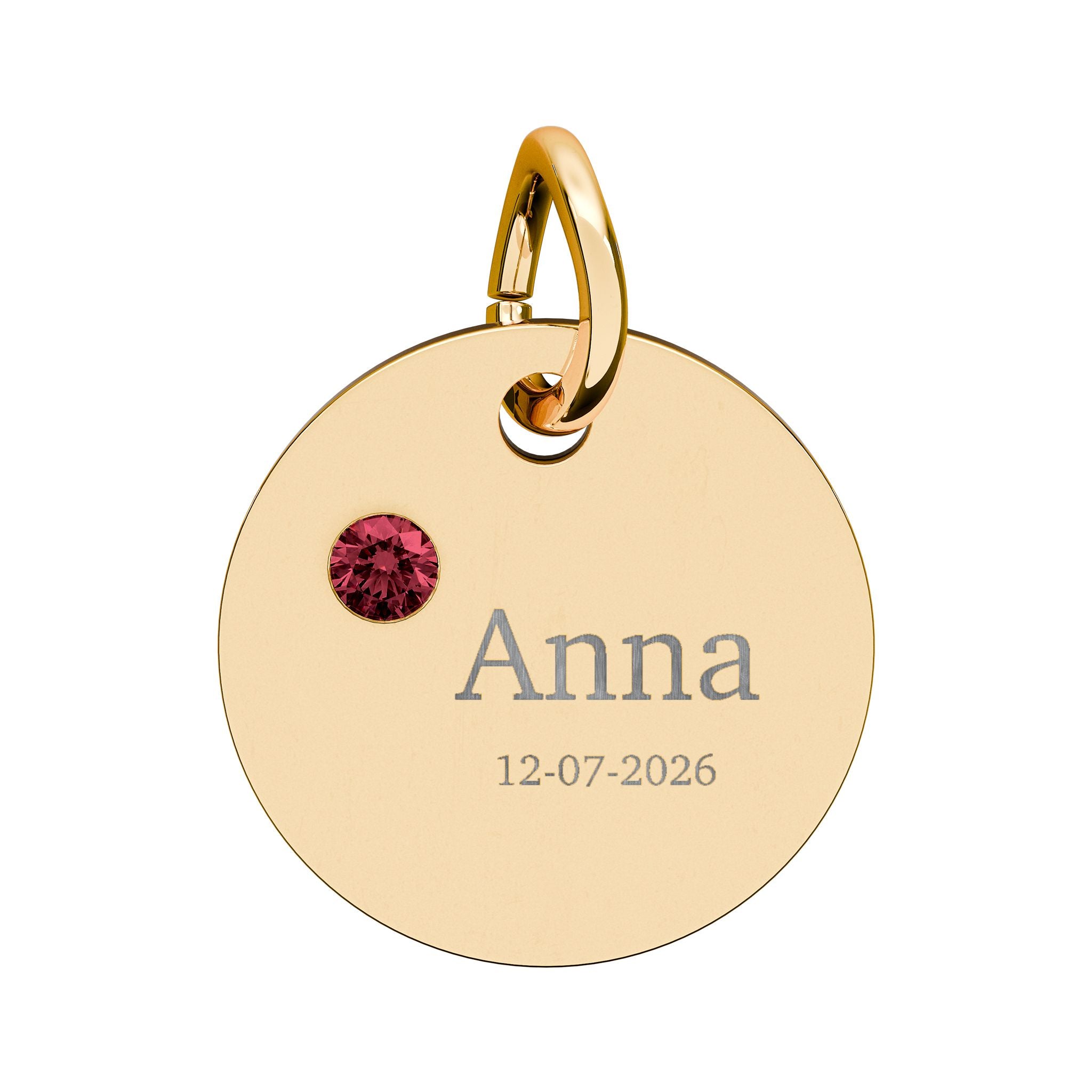 Personalised Circle Birthstone Charm, Serif Font, gold with colored birthstone (variant preview 8 of 13)