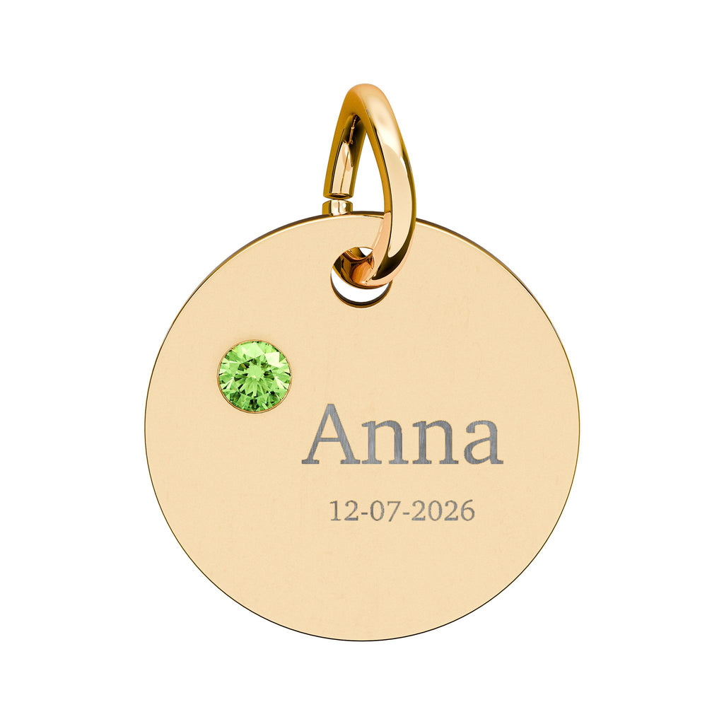 Personalised Circle Birthstone Charm, Serif Font, gold with colored birthstone (variant preview 9 of 13)