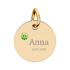 Personalised Circle Birthstone Charm, Serif Font, gold with colored birthstone (variant preview 9 of 13)