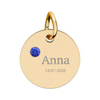 Personalised Circle Birthstone Charm, Serif Font, gold with colored birthstone (variant preview 11 of 13)
