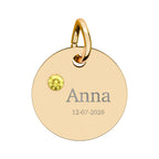 Personalised Circle Birthstone Charm, Serif Font, gold with colored birthstone (variant preview 12 of 13)