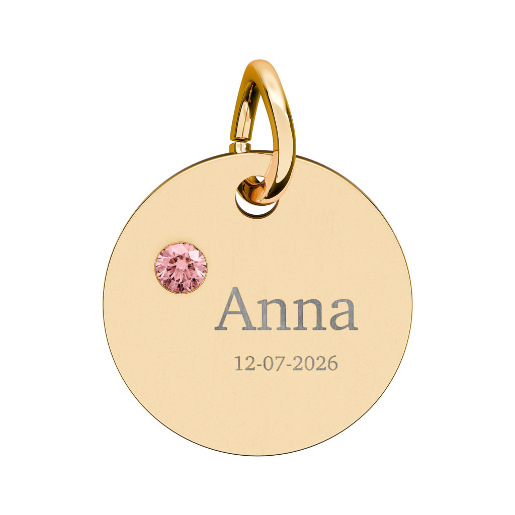 Personalised Circle Birthstone Charm, Serif Font, gold with colored birthstone (variant preview 13 of 13)