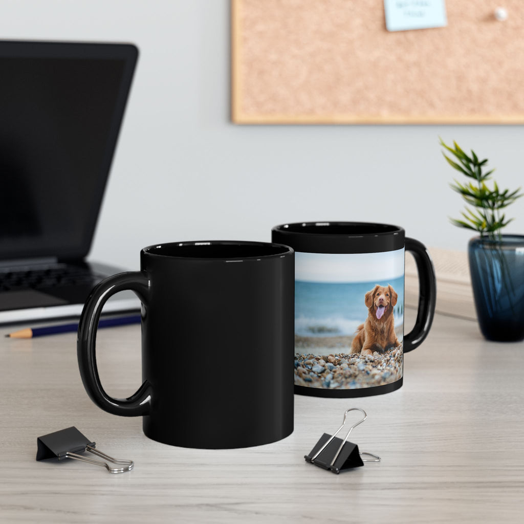 Dog photo detail on black ceramic mug