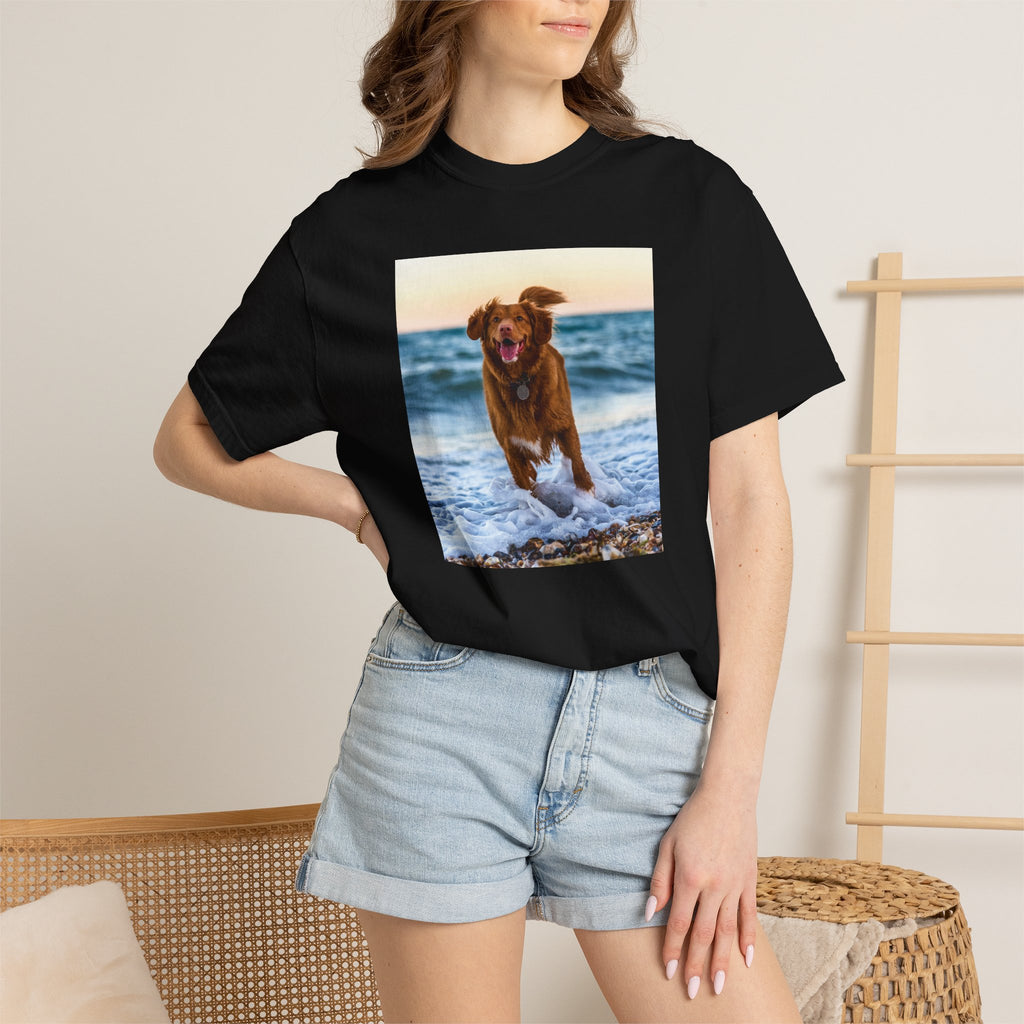 Personalised photo tee flat lay on white background
