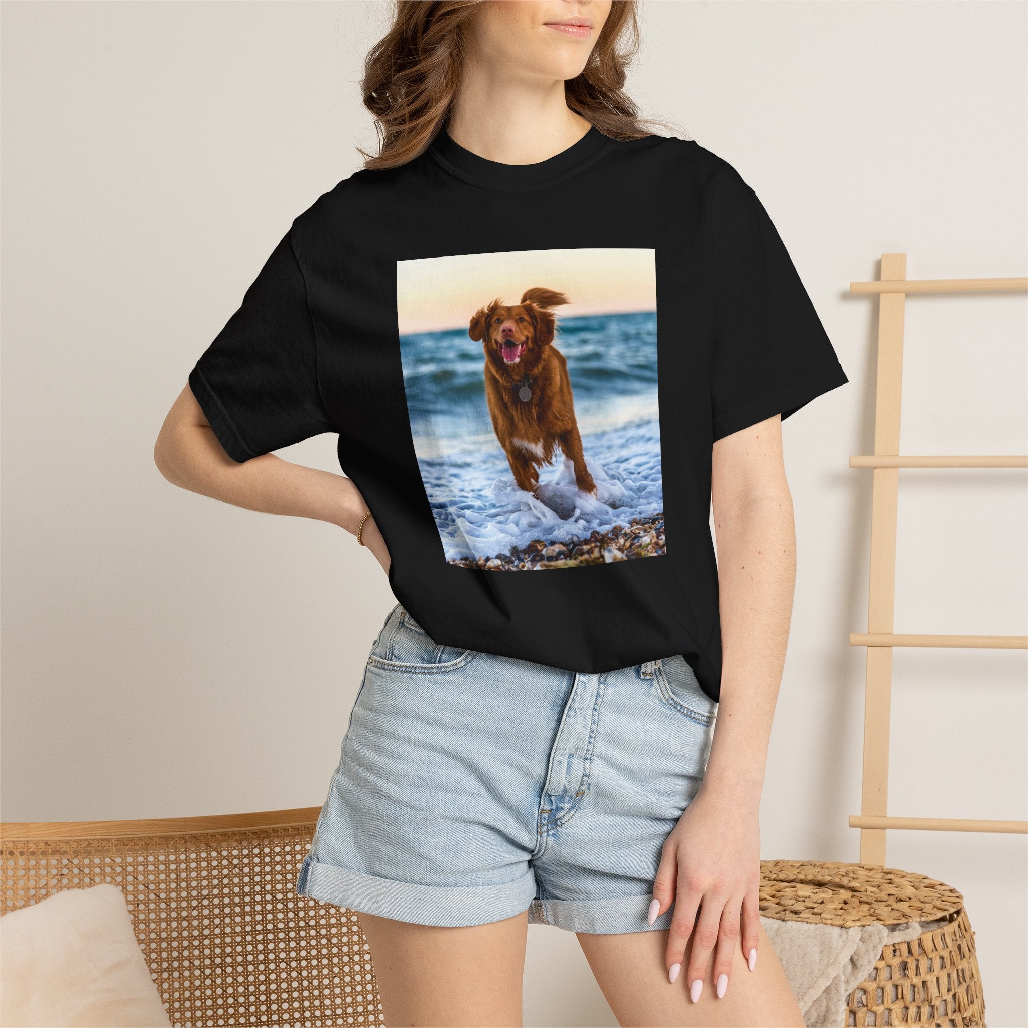 Personalised photo tee flat lay on white background