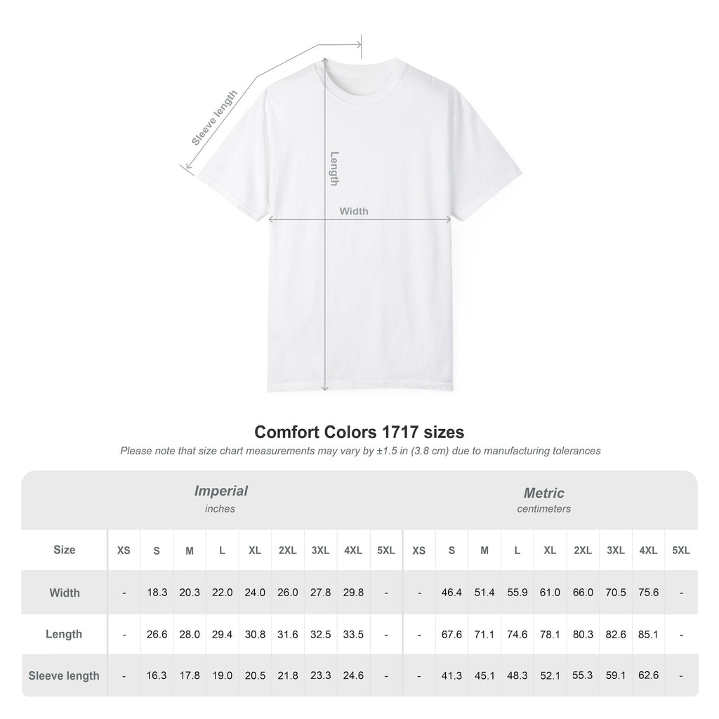 Size guide for custom photo T-shirt S to 3XL