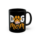 Personalised Dog Mom black mug with paw print and custom name - front design view