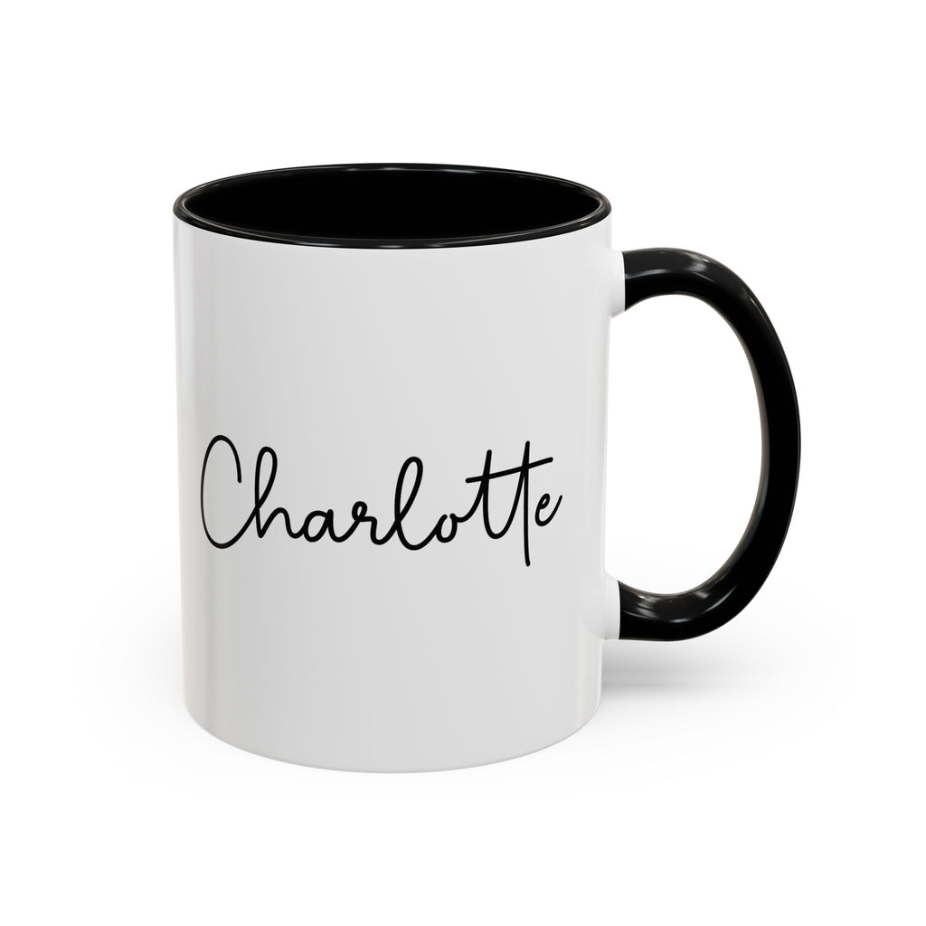 Close-up of Dog Mom design and paw print on ceramic mug