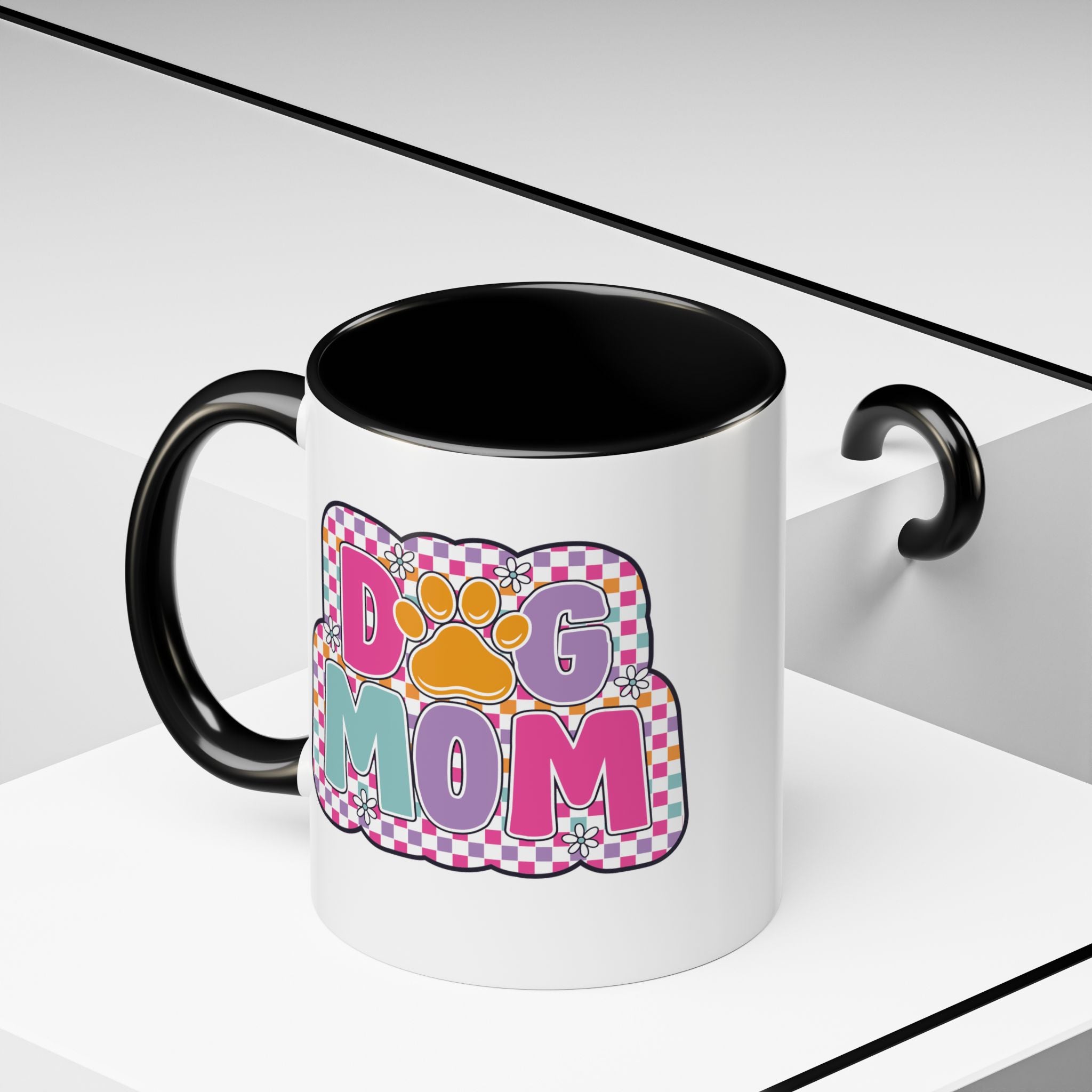 Dog Mom personalised mug on a kitchen counter