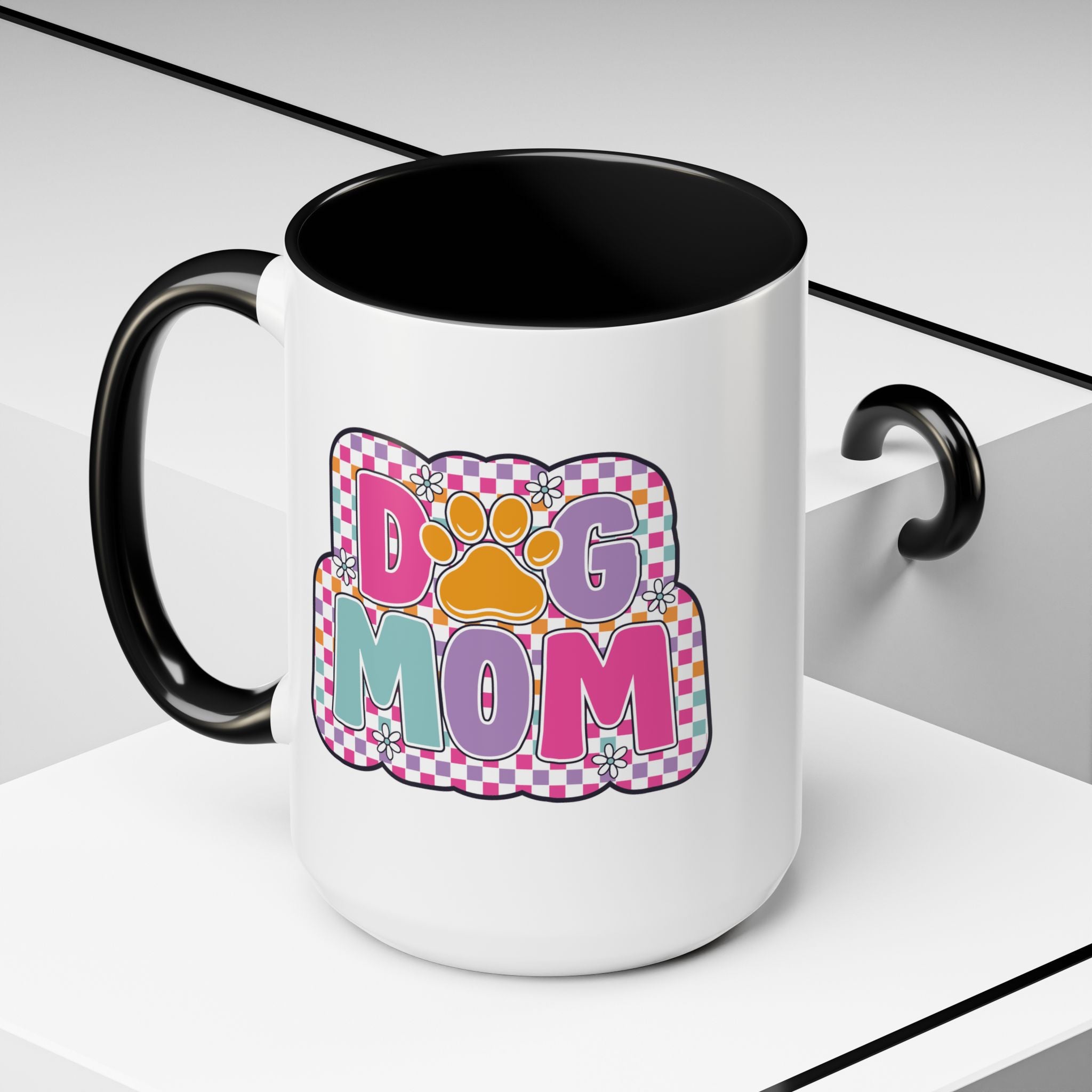 11oz and 15oz Dog Mom mug size comparison with personalisation