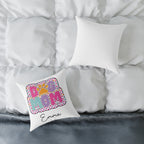 Custom name Dog Mom cushion in a bedroom setting
