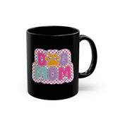Dog Mom retro checkerboard black mug - front view