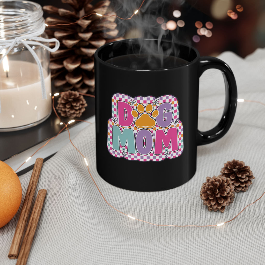 Dog Mom retro custom name black mug - lifestyle
