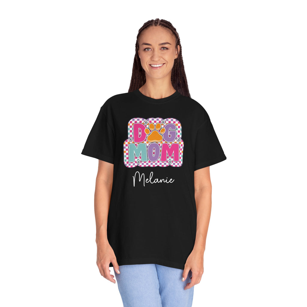Dog Mom custom name T-shirt size chart