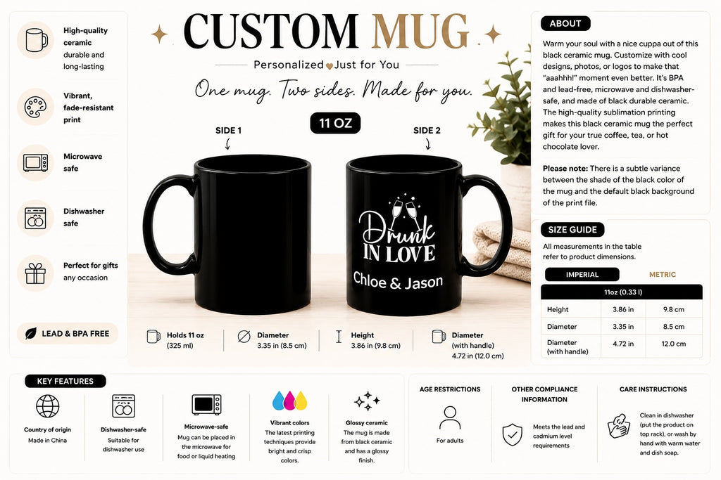 11oz Drunk in Love mug size and personalisation guide