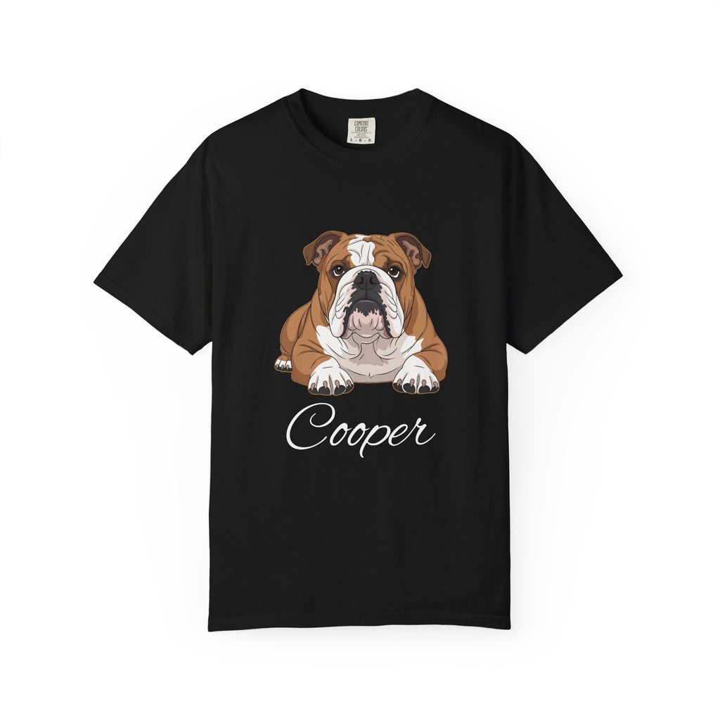 Personalised English Bulldog T-shirt with custom dog name - front view