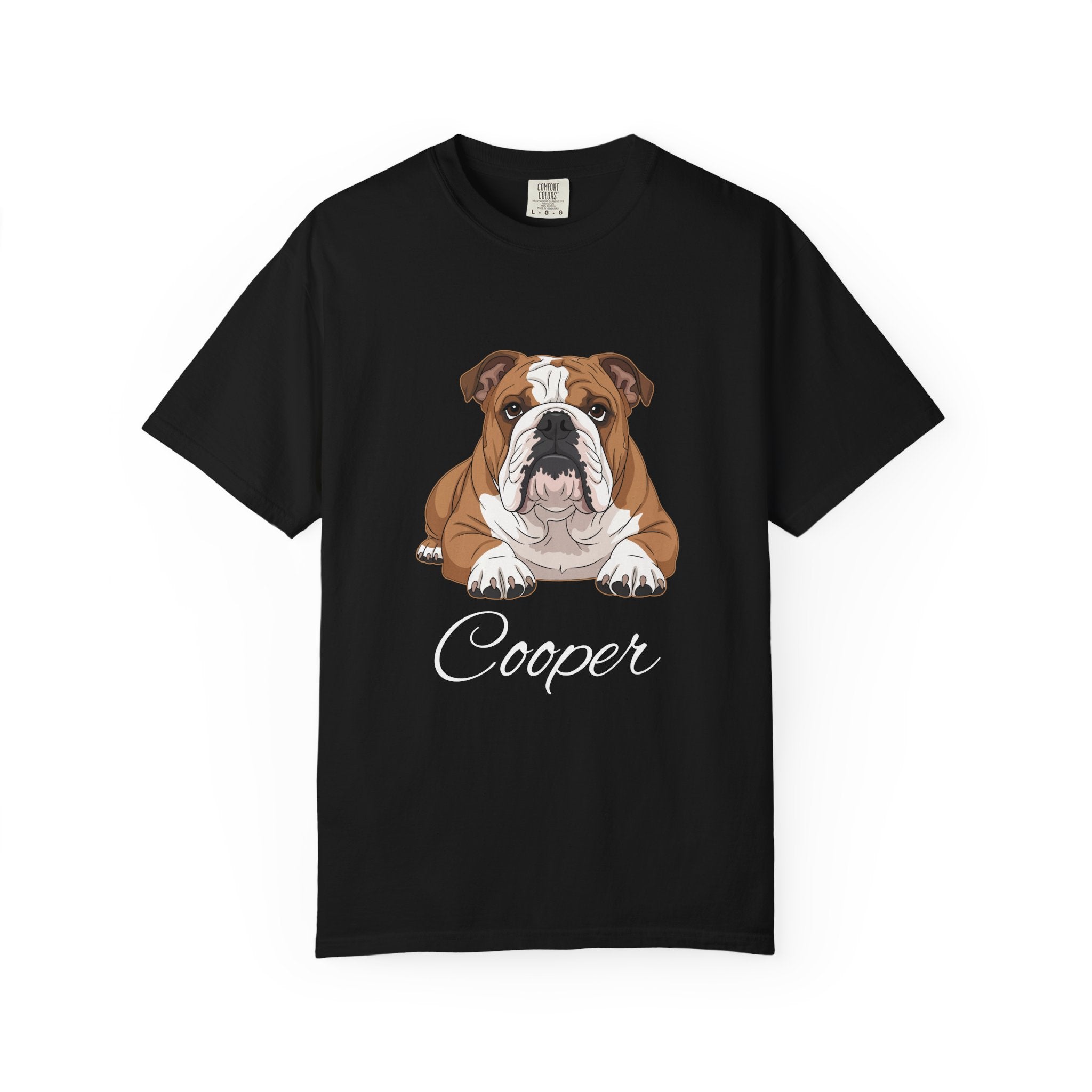 Personalised English Bulldog T-shirt with custom dog name - front view
