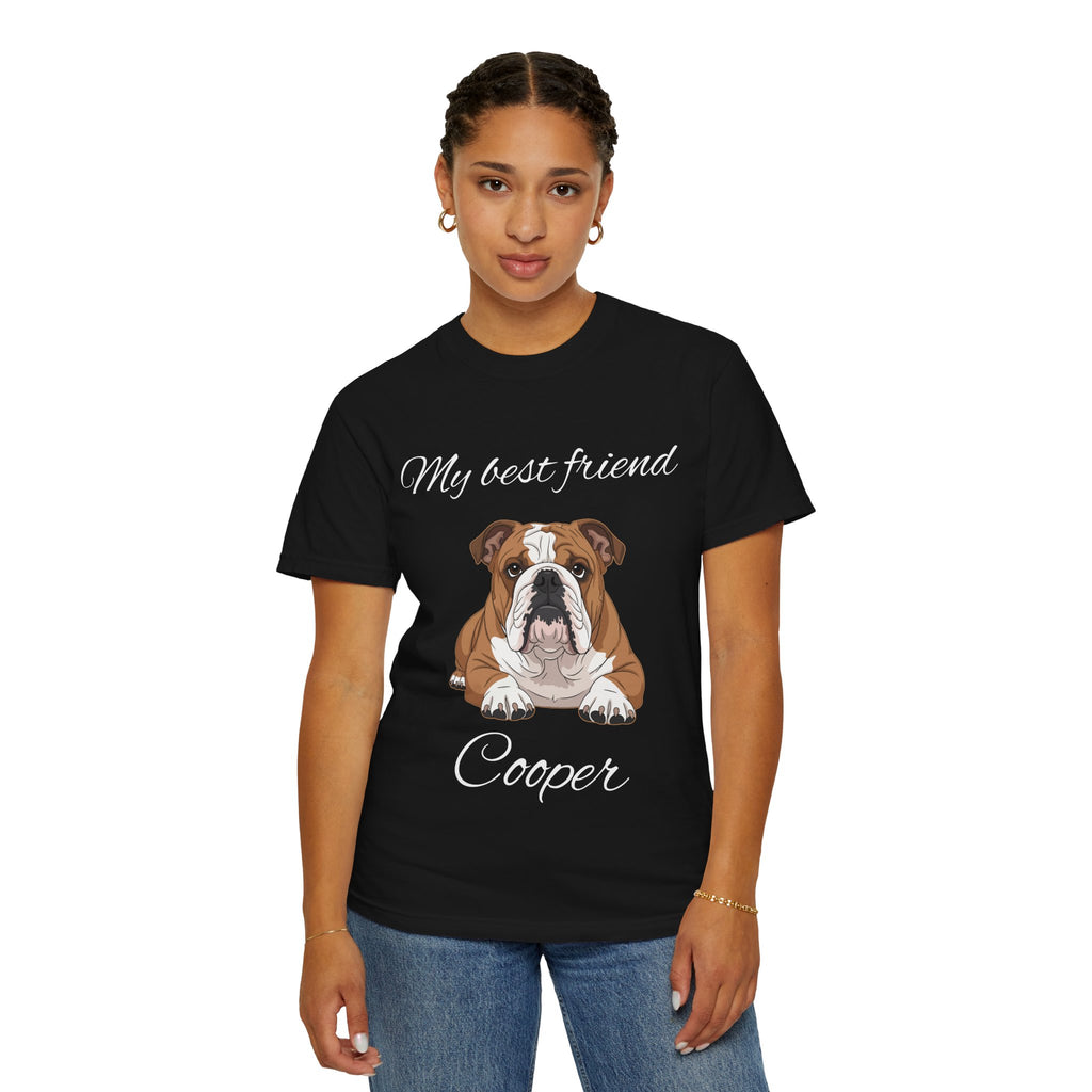 Personalised Bulldog tee flat lay on white background