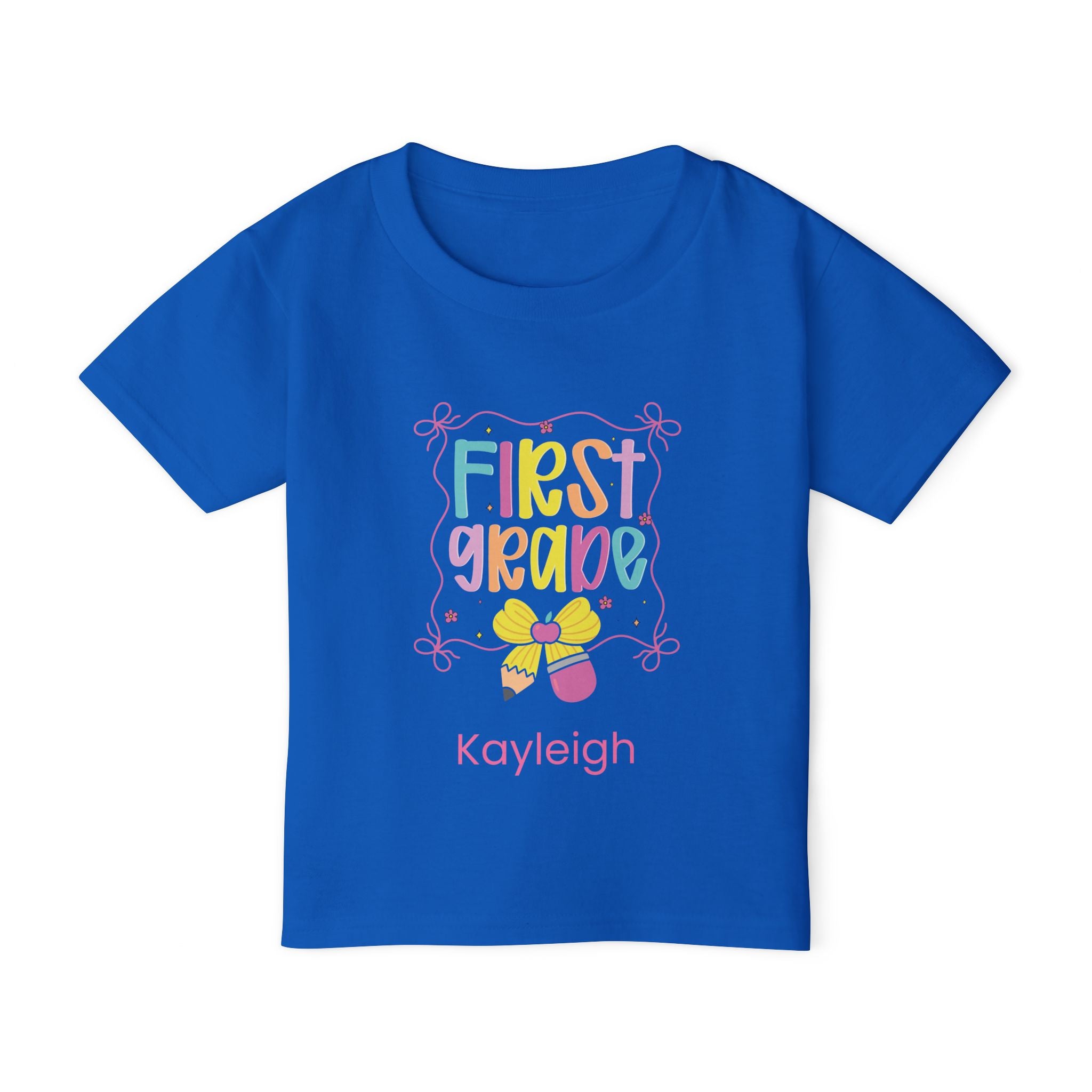 First Grade personalised toddler tee - royal blue colour with custom name
