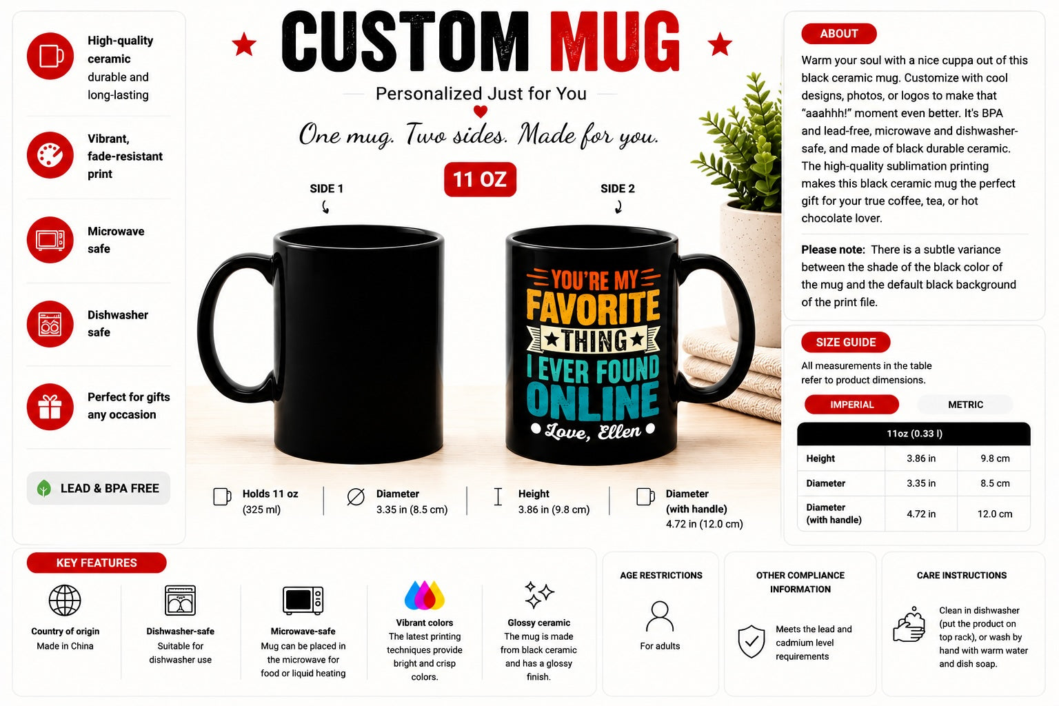 11oz Found Online mug size and personalisation guide