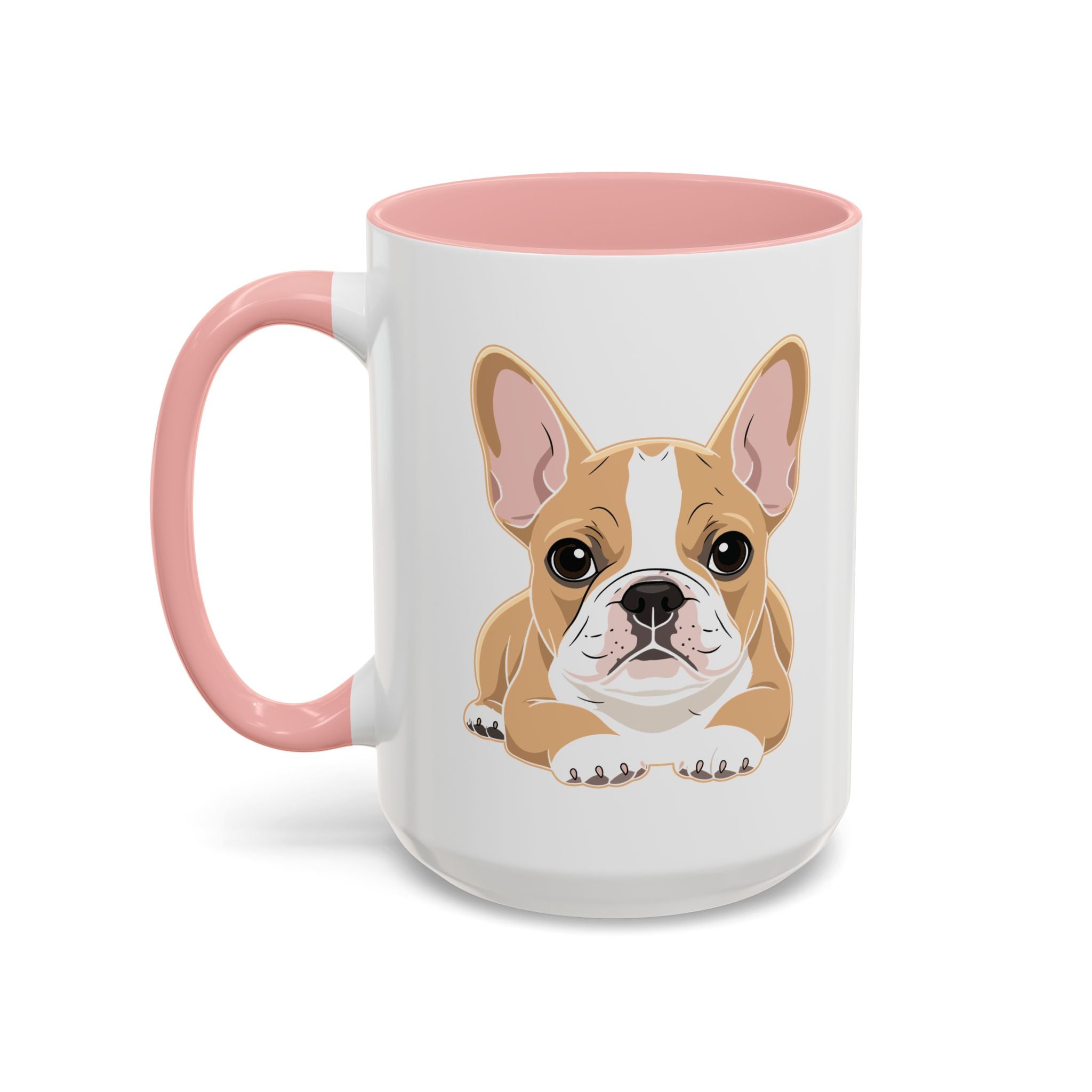 French Bulldog mug with black and pink colour options shown together
