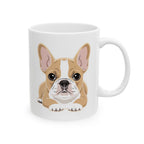 Personalised French Bulldog mug with custom name - illustrated Frenchie on white ceramic 11oz mug