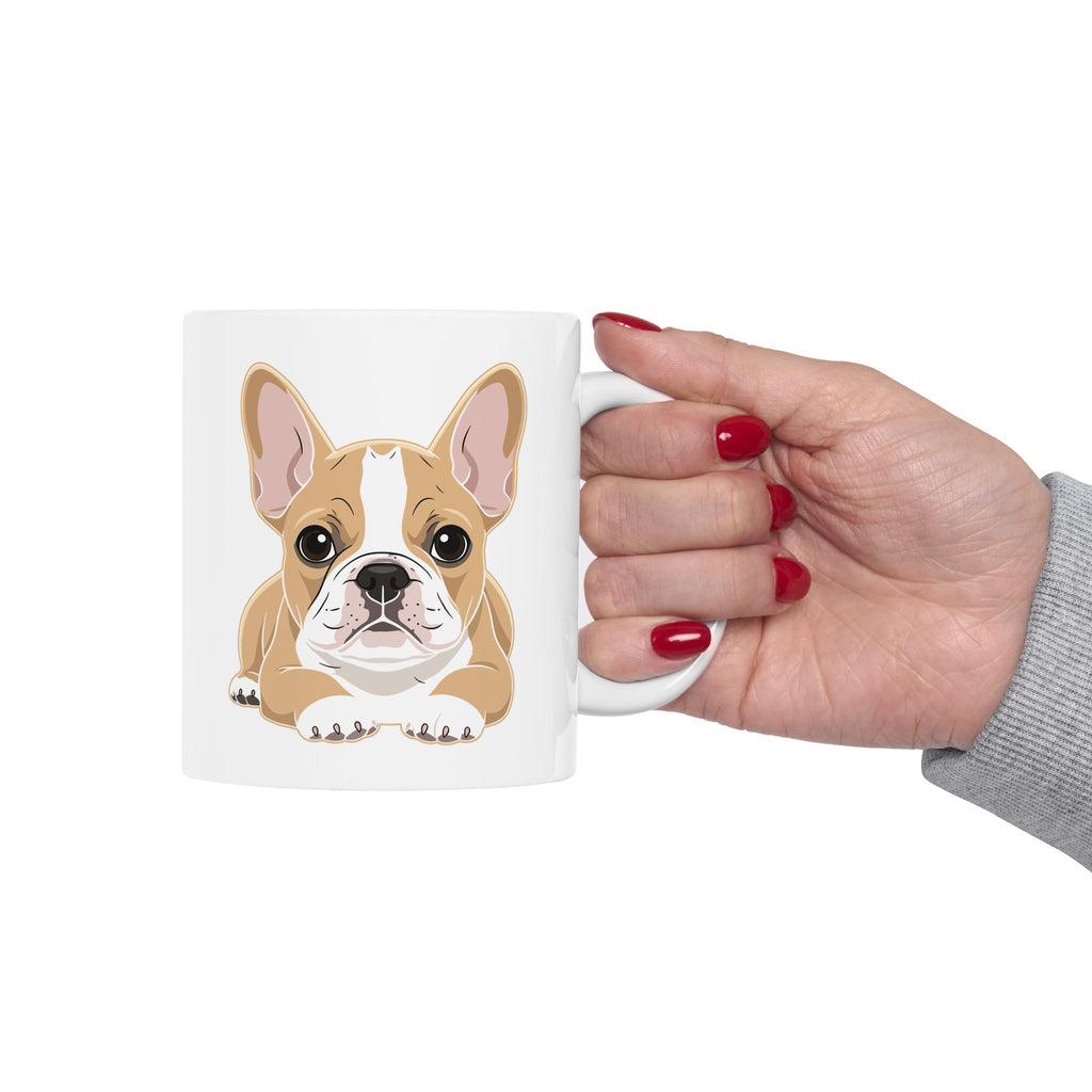 Personalised French Bulldog 11oz white mug size reference