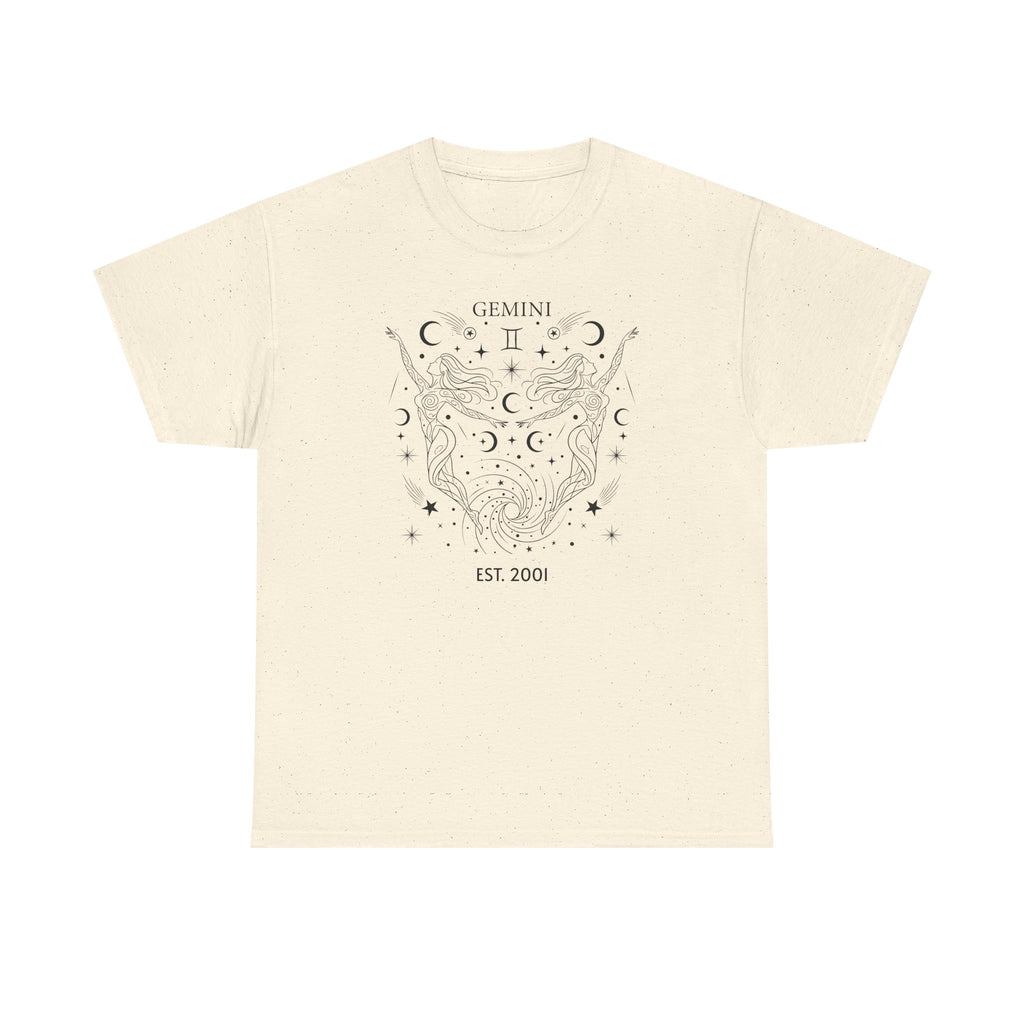 Close-up of soft cotton fabric texture on Gemini zodiac tee