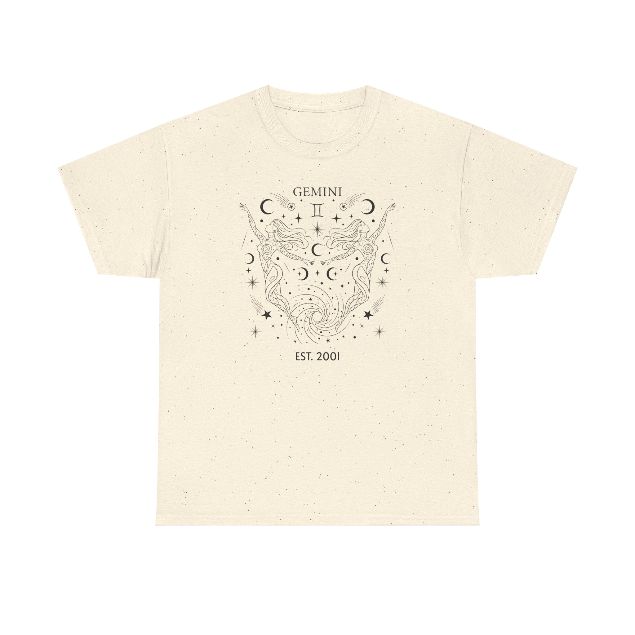 Close-up of soft cotton fabric texture on Gemini zodiac tee