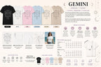 Gemini zodiac t-shirt flat lay with full design view