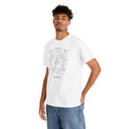 Model wearing personalized Gemini zodiac t-shirt, front view