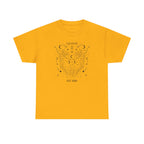 Close-up of personalized EST. year text on Gemini zodiac tee