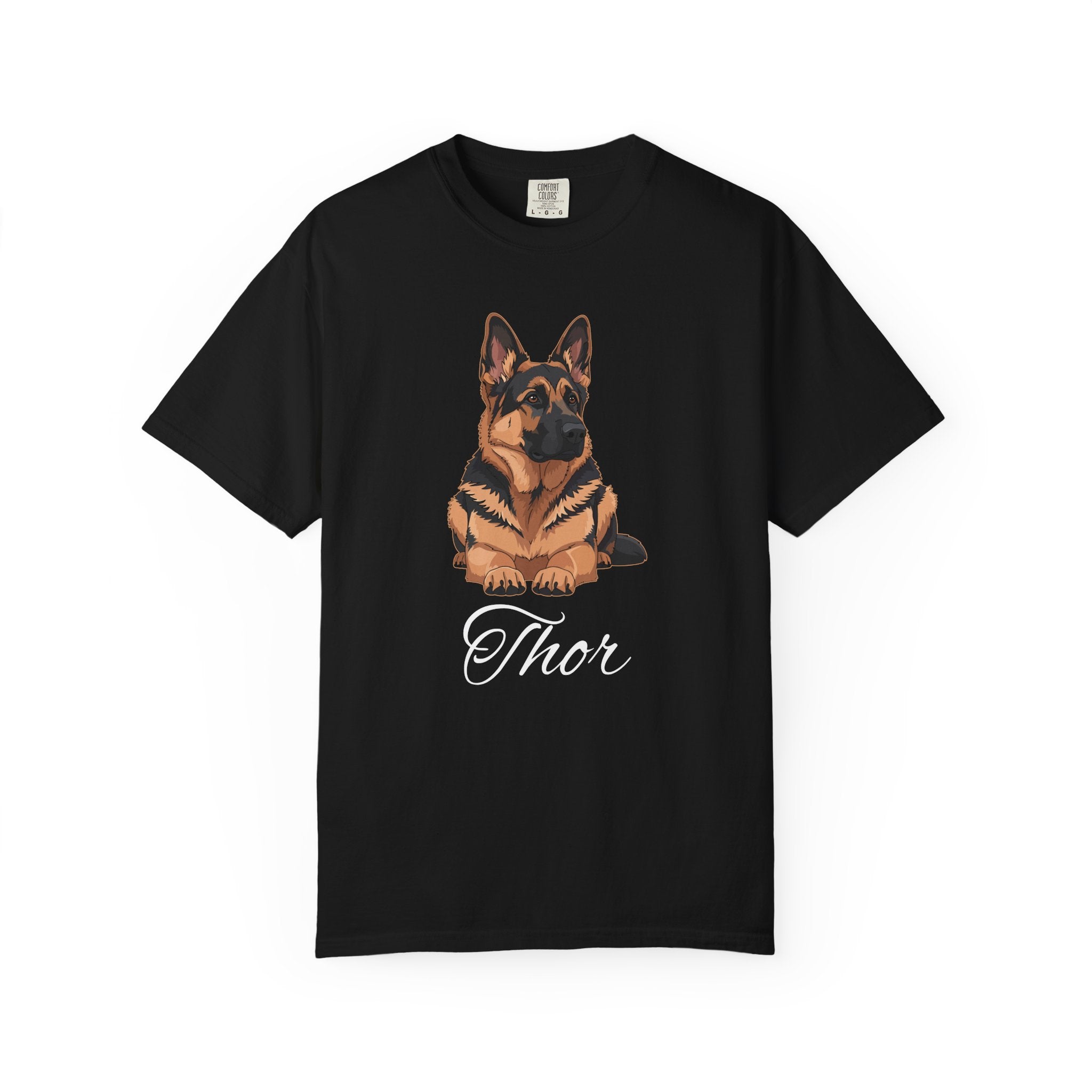 Personalised black German Shepherd T-shirt with custom dog name