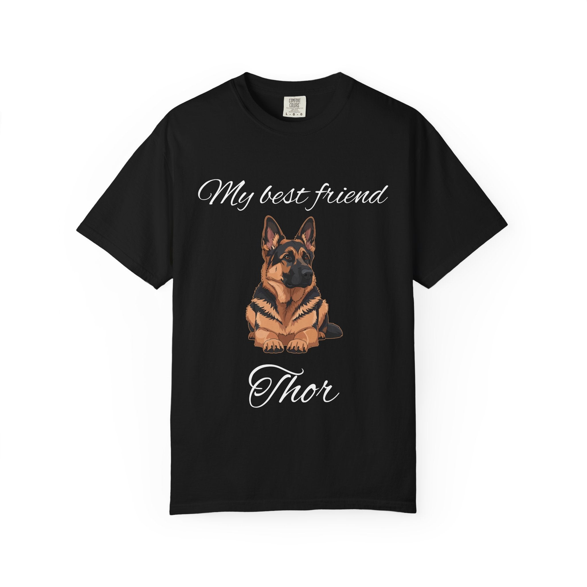 Personalised black German Shepherd T-shirt with My Best Friend and custom dog name