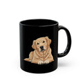 Personalised Golden Retriever black ceramic mug with custom name - illustrated Golden front view