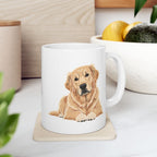 Golden Retriever custom name mug held in hand - lifestyle photo