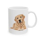 Personalised Golden Retriever mug with custom name - illustrated Golden Retriever on white ceramic 11oz mug