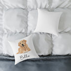 Custom name Golden Retriever cushion in a bedroom setting