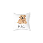Personalised Golden Retriever pillow with custom dog name in script