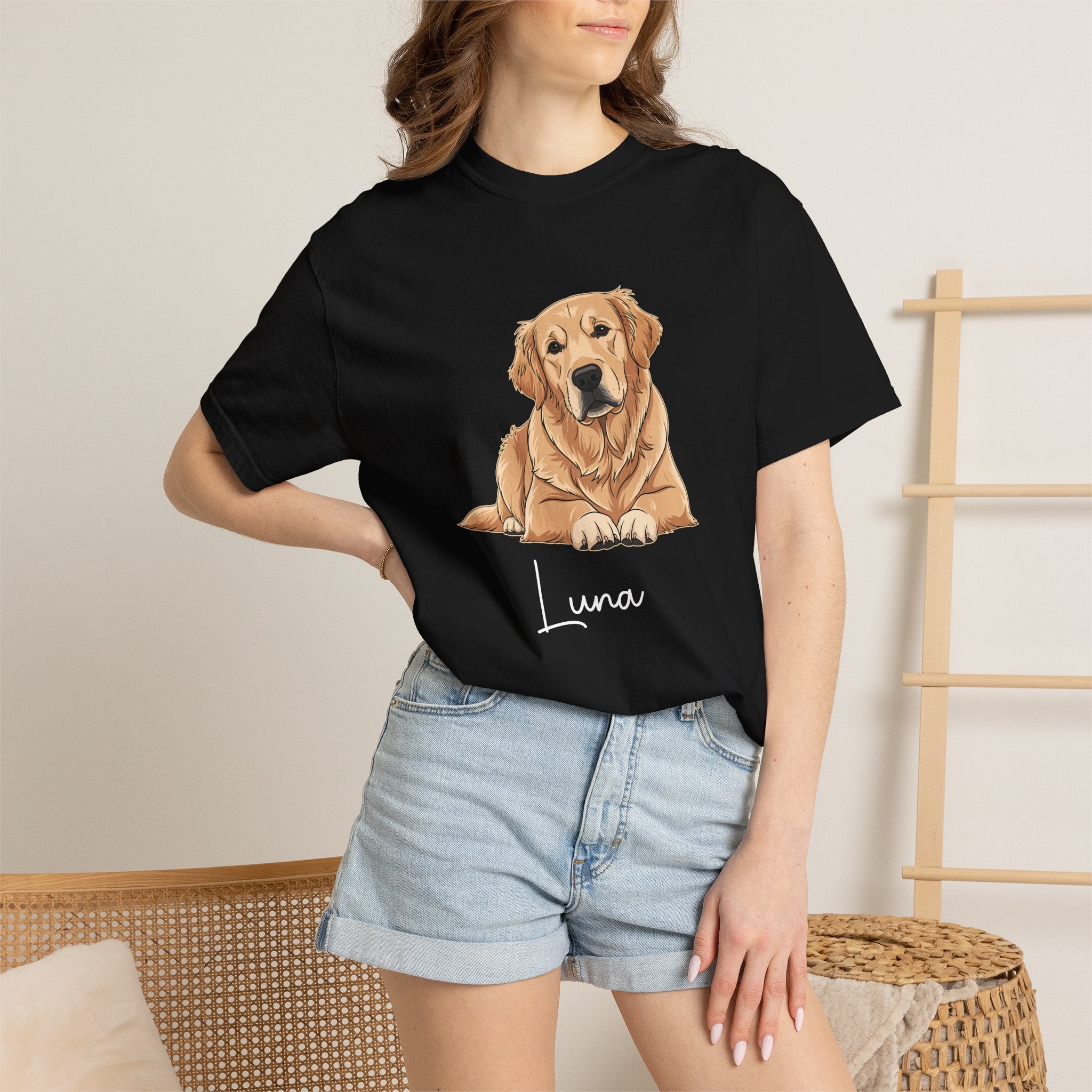 Man wearing Golden Retriever custom name tee - lifestyle photo