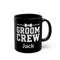 Personalised black Groom Crew mug with custom name