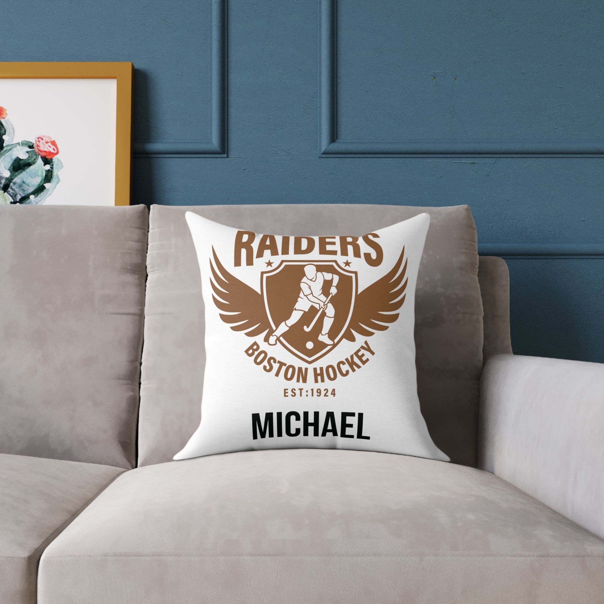 Hockey pillow displayed on a sofa – gift for hockey fans
