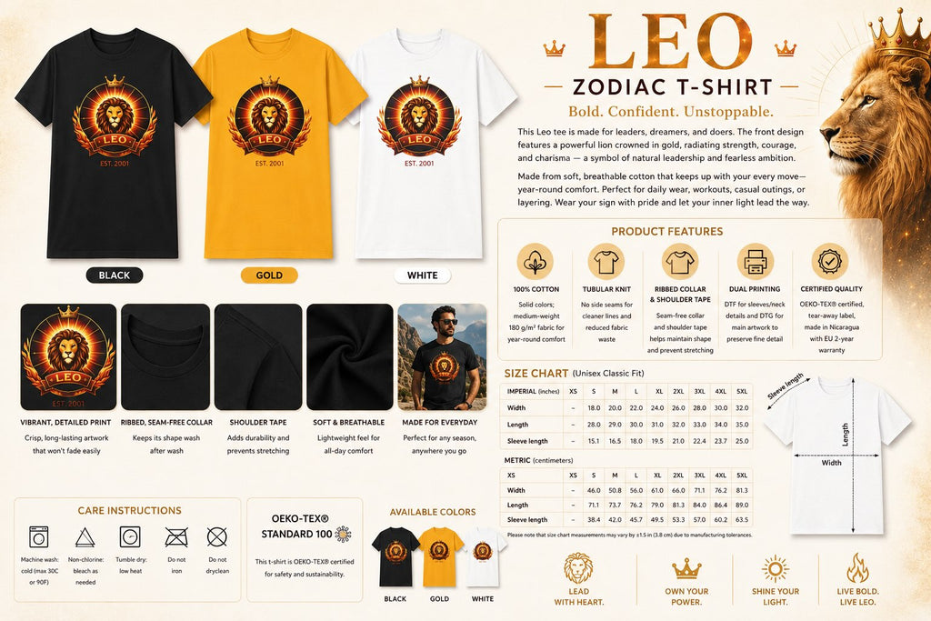 Additional detail shot of personalized Leo zodiac t-shirt