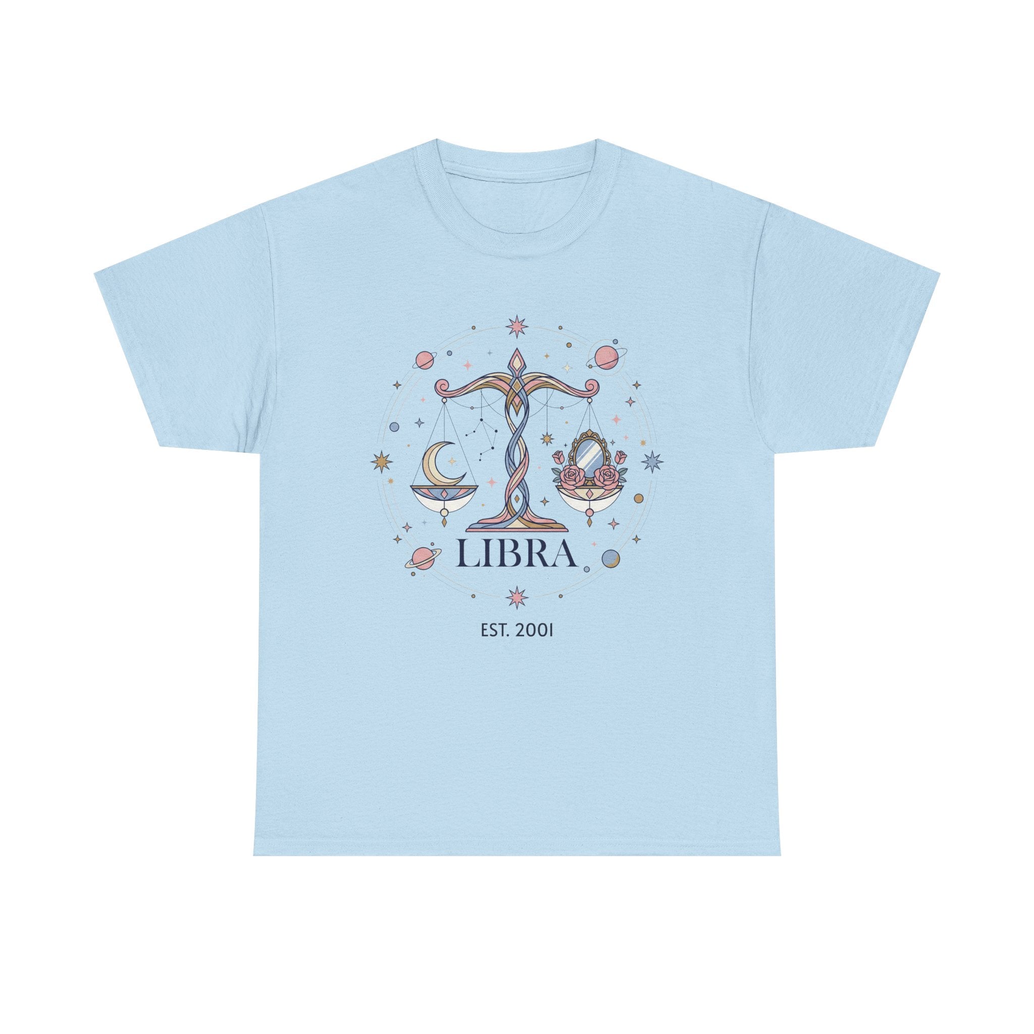 Libra zodiac t-shirt back view, plain solid color