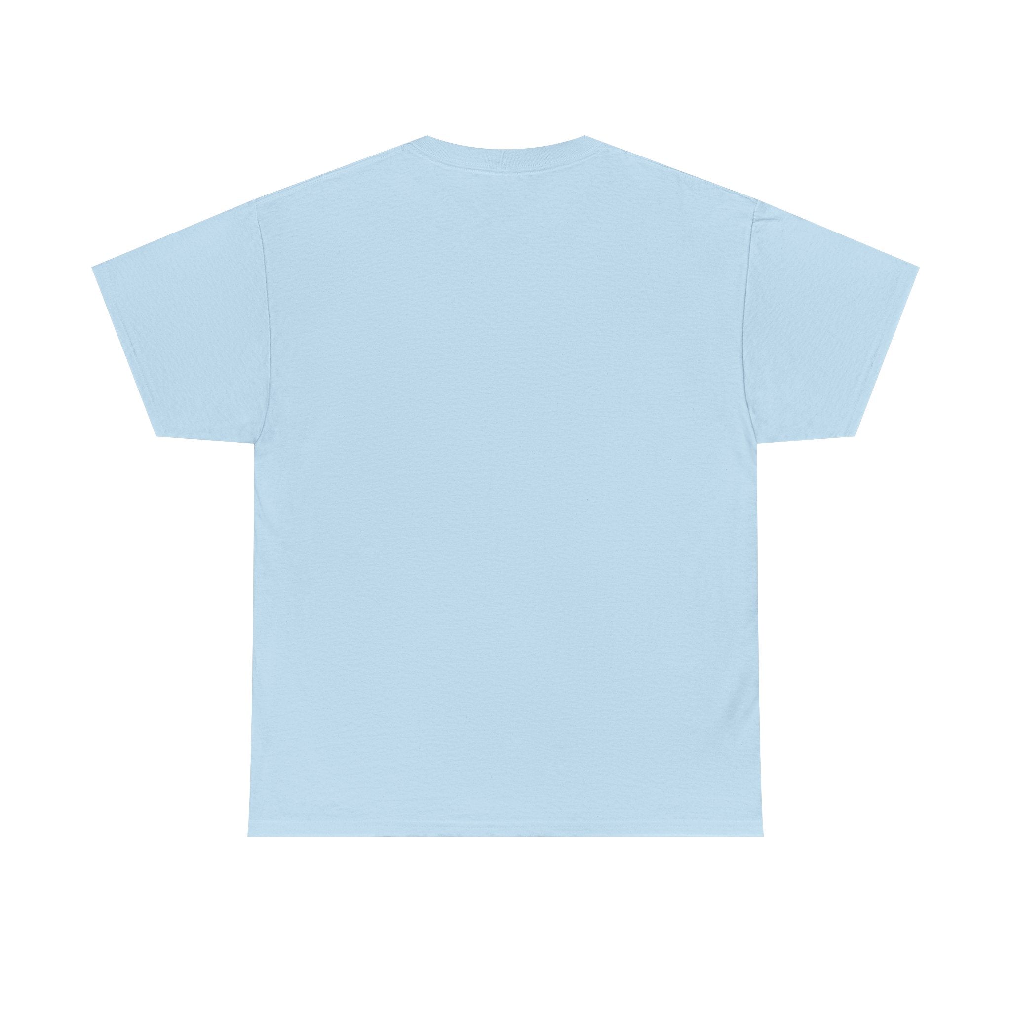 Close-up of ribbed collar and shoulder tape on Libra tee