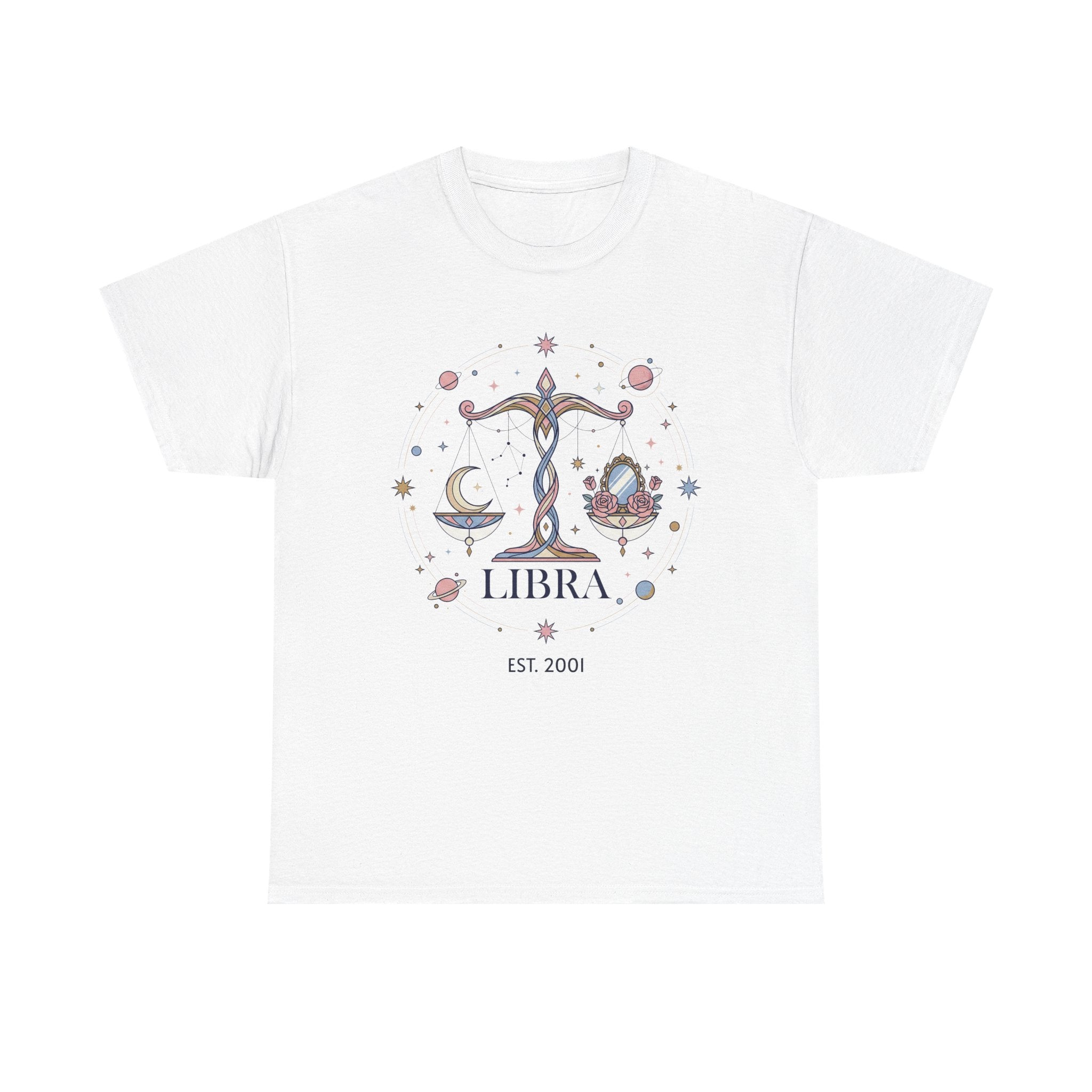 Personalized Libra zodiac t-shirt with custom EST. year - main front design
