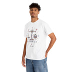 Model wearing personalized Libra zodiac t-shirt, front view