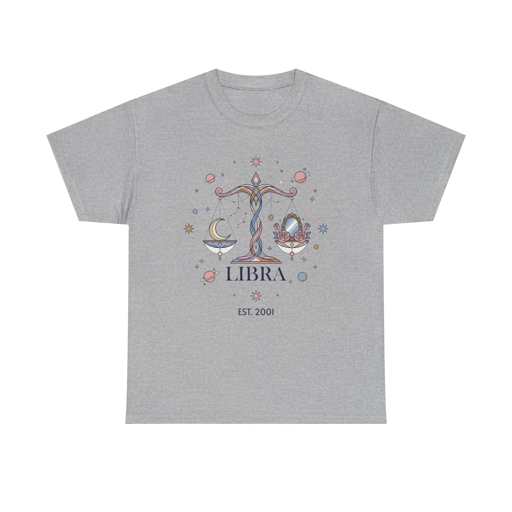Close-up of Libra scales artwork and personalized year print